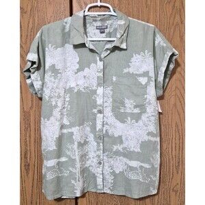 Falls Creek Women's Safari Sage Green & White Button Down Blouse Size M NWT